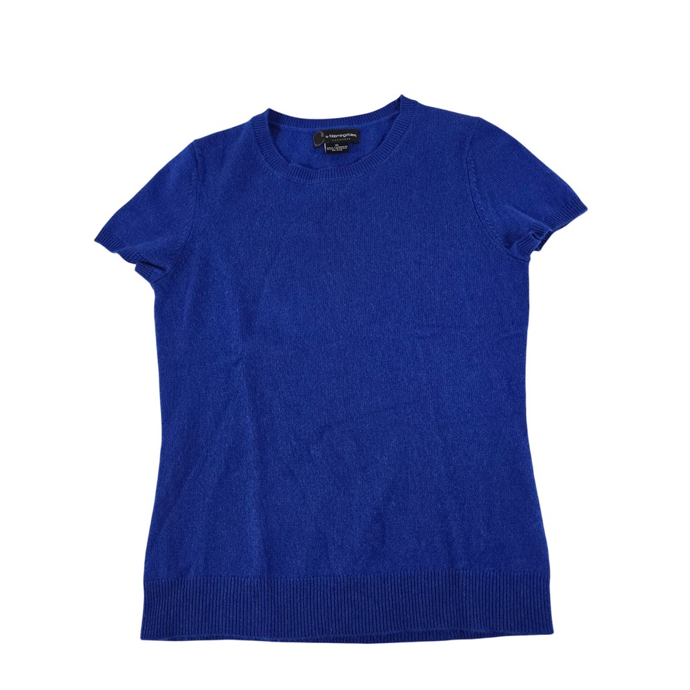 Bloomingdale's C‎ Cashmere Short Sleeve Sweater Royal Blue Crew Neck XS 11477